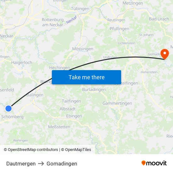 Dautmergen to Gomadingen map