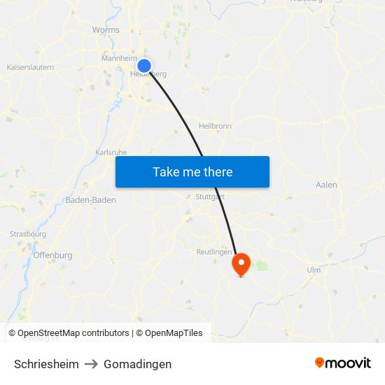 Schriesheim to Gomadingen map