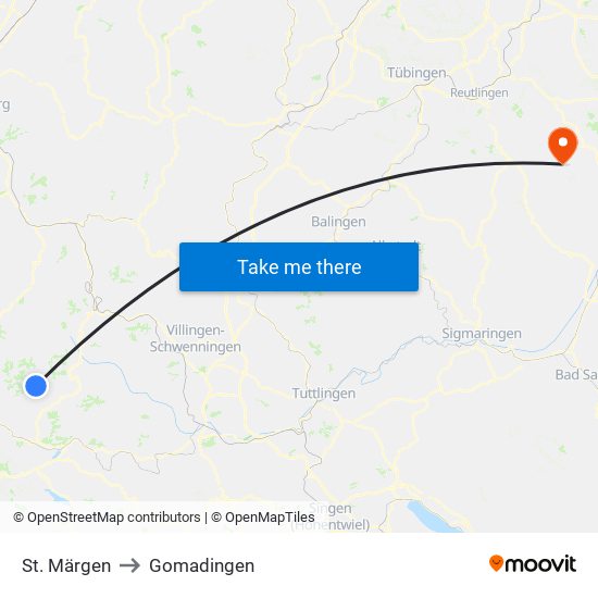 St. Märgen to Gomadingen map