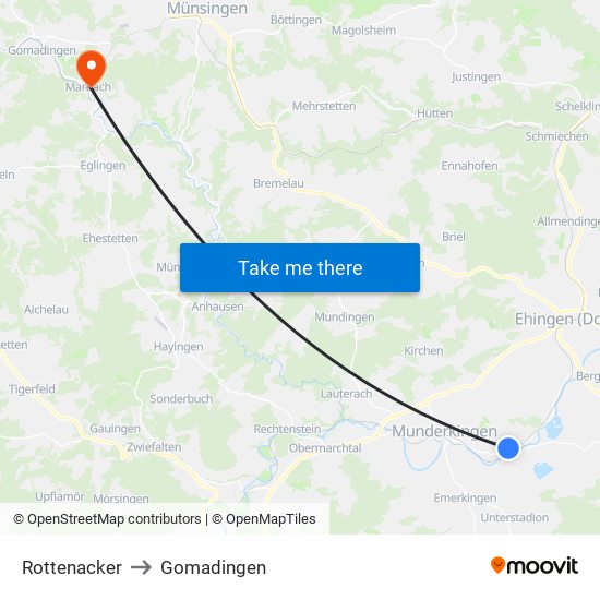 Rottenacker to Gomadingen map