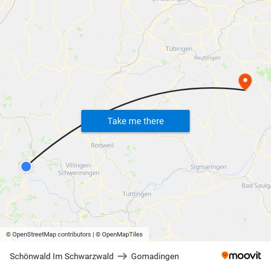 Schönwald Im Schwarzwald to Gomadingen map