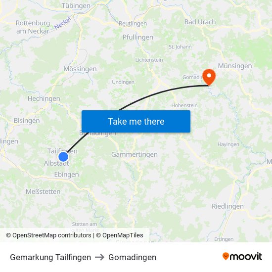 Gemarkung Tailfingen to Gomadingen map