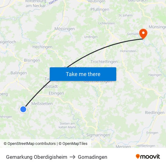 Gemarkung Oberdigisheim to Gomadingen map