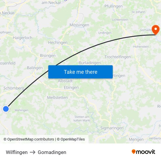 Wilflingen to Gomadingen map