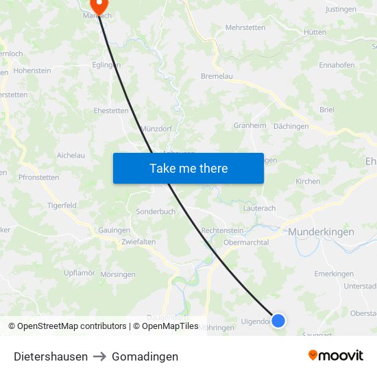 Dietershausen to Gomadingen map