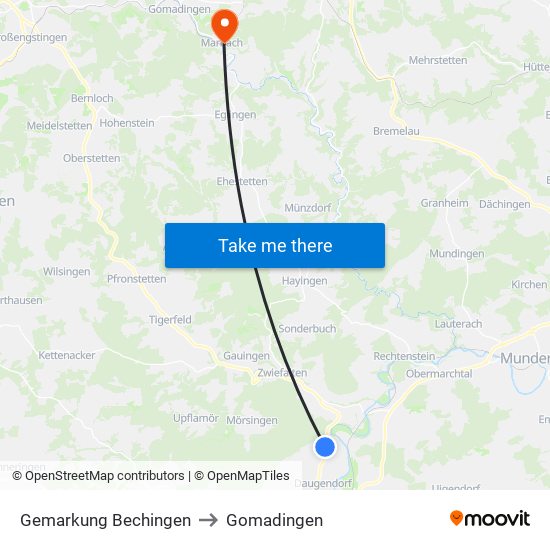 Gemarkung Bechingen to Gomadingen map