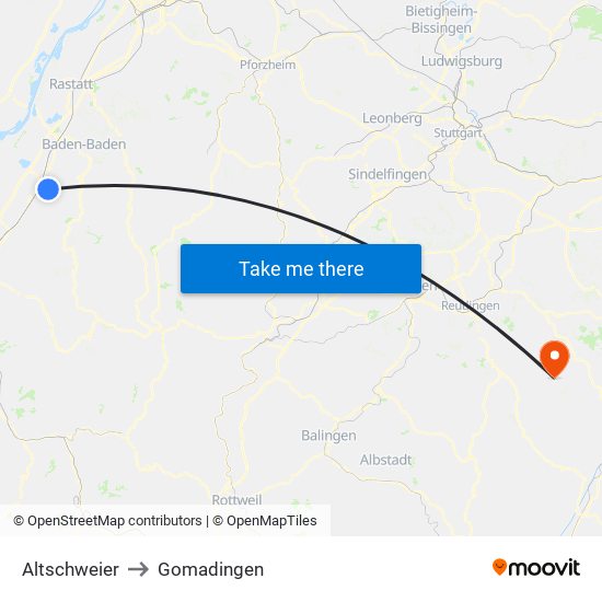 Altschweier to Gomadingen map