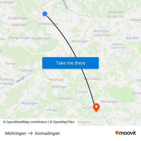 Möhringen to Gomadingen map