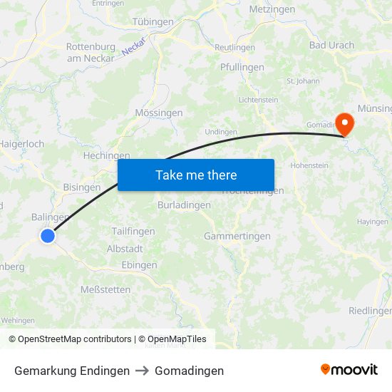 Gemarkung Endingen to Gomadingen map