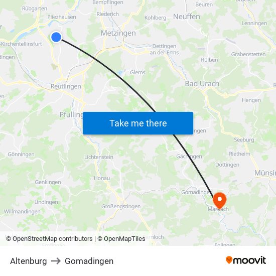 Altenburg to Gomadingen map