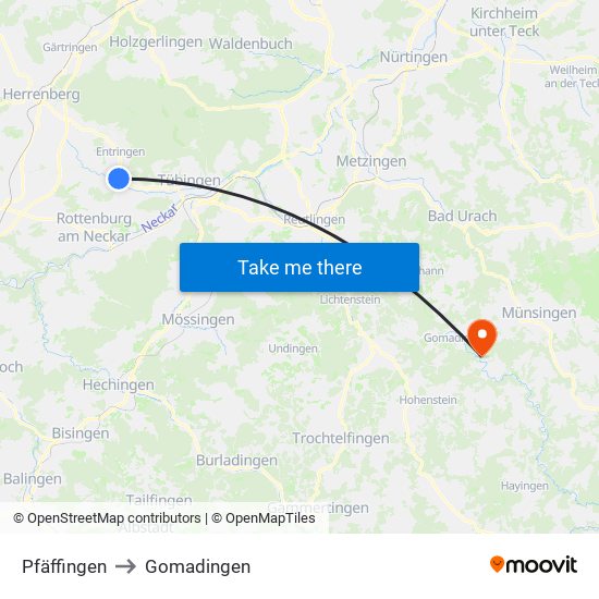 Pfäffingen to Gomadingen map