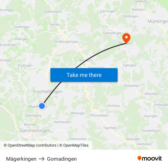 Mägerkingen to Gomadingen map