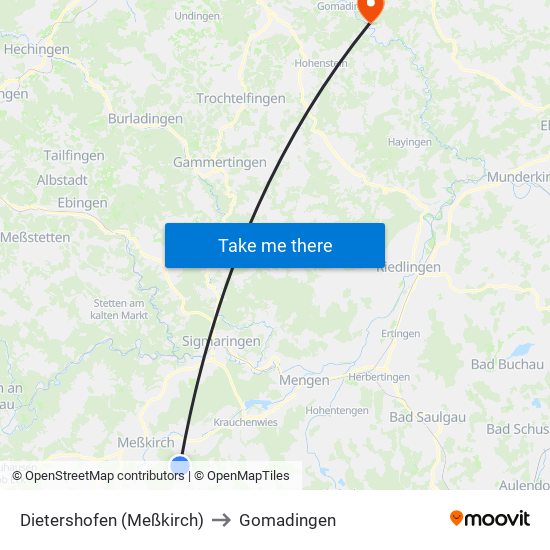 Dietershofen (Meßkirch) to Gomadingen map