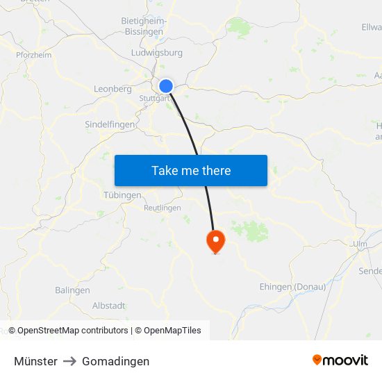 Münster to Gomadingen map