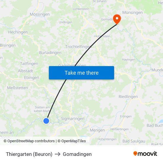 Thiergarten (Beuron) to Gomadingen map