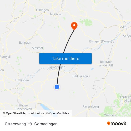 Otterswang to Gomadingen map