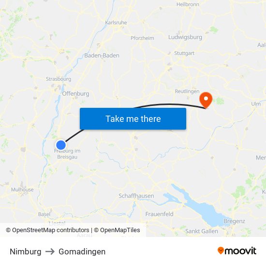 Nimburg to Gomadingen map