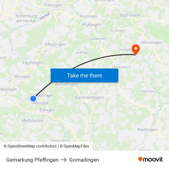 Gemarkung Pfeffingen to Gomadingen map