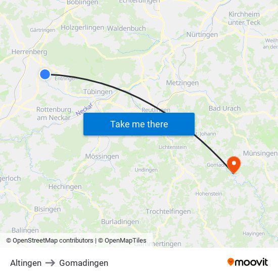 Altingen to Gomadingen map