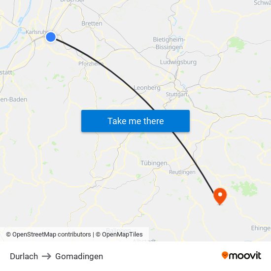 Durlach to Gomadingen map