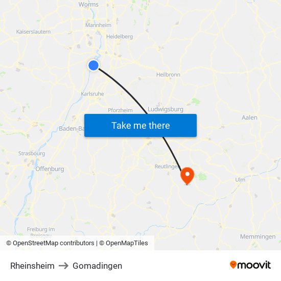 Rheinsheim to Gomadingen map