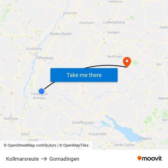 Kollmarsreute to Gomadingen map