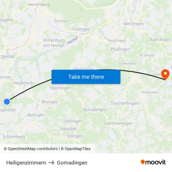 Heiligenzimmern to Gomadingen map