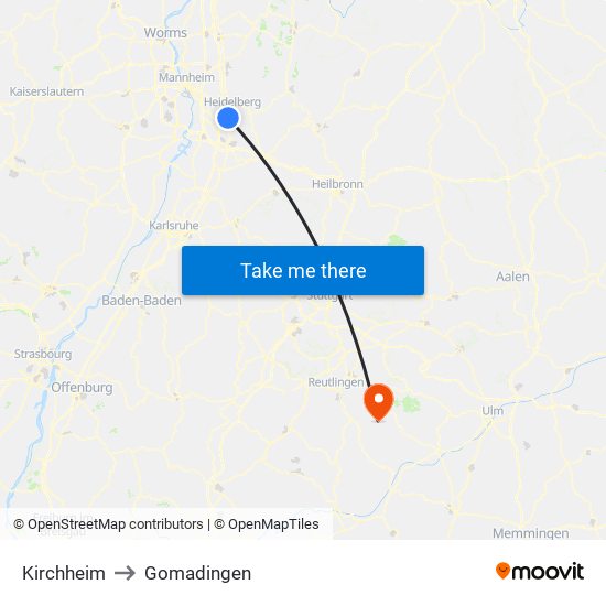 Kirchheim to Gomadingen map