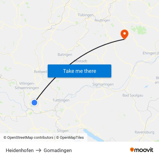 Heidenhofen to Gomadingen map