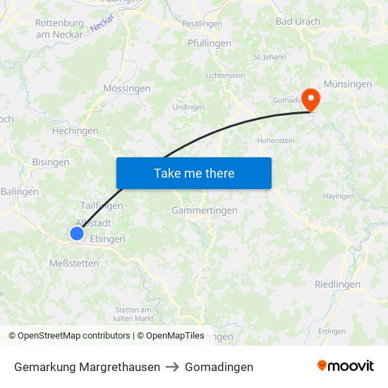 Gemarkung Margrethausen to Gomadingen map