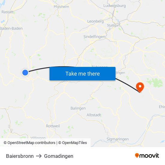 Baiersbronn to Gomadingen map