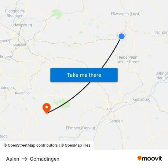 Aalen to Gomadingen map