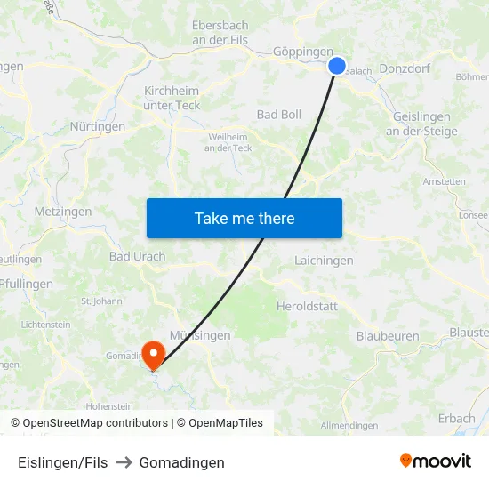 Eislingen/Fils to Gomadingen map