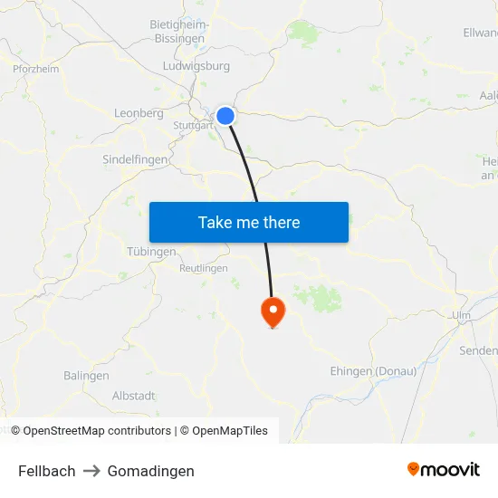 Fellbach to Gomadingen map