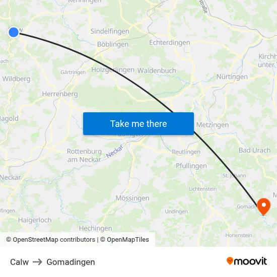 Calw to Gomadingen map