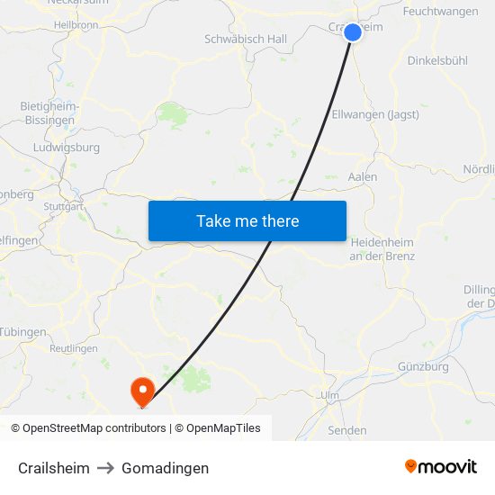Crailsheim to Gomadingen map