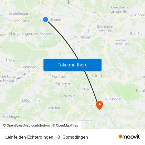Leinfelden-Echterdingen to Gomadingen map