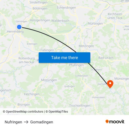 Nufringen to Gomadingen map