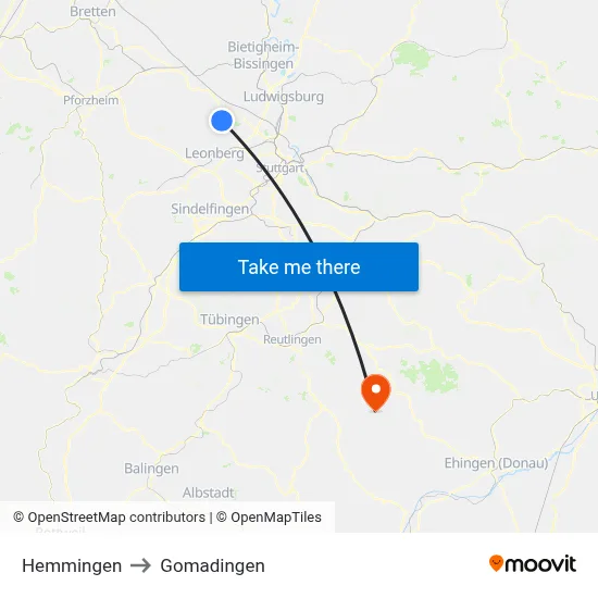 Hemmingen to Gomadingen map