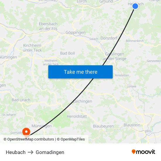 Heubach to Gomadingen map