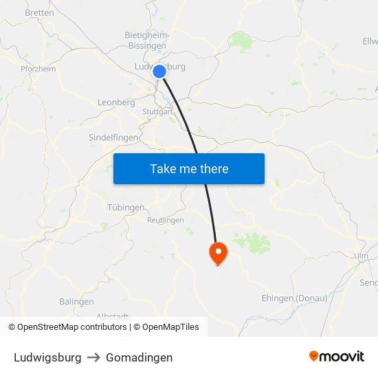 Ludwigsburg to Gomadingen map