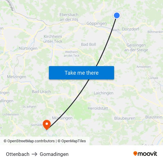 Ottenbach to Gomadingen map