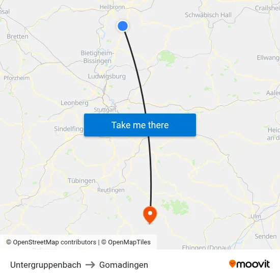 Untergruppenbach to Gomadingen map