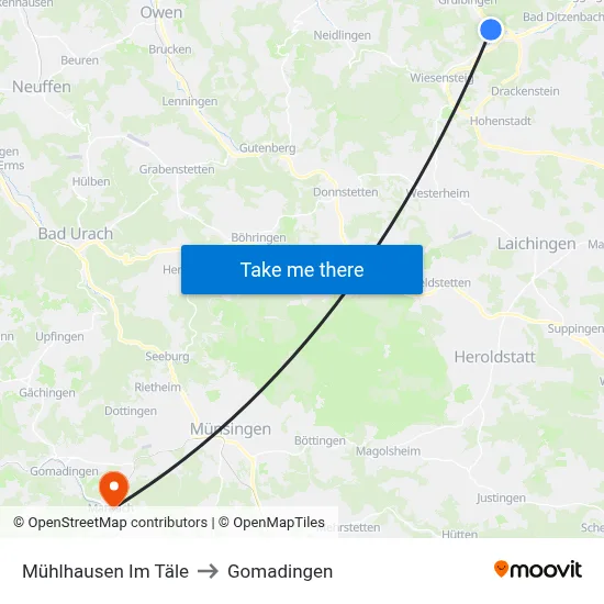 Mühlhausen Im Täle to Gomadingen map