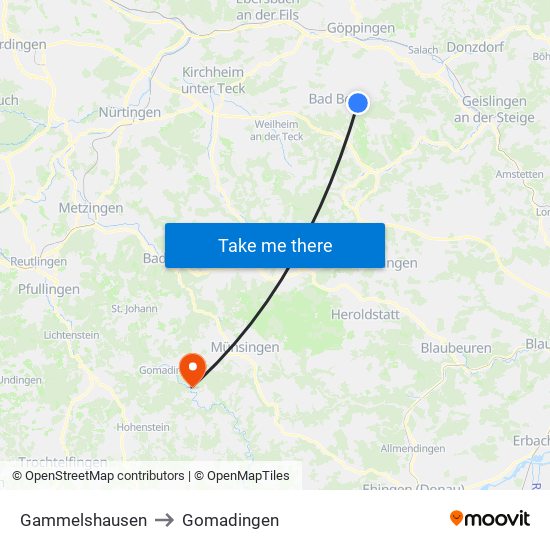 Gammelshausen to Gomadingen map