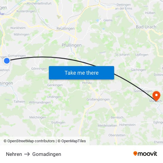 Nehren to Gomadingen map