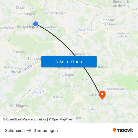 Schönaich to Gomadingen map