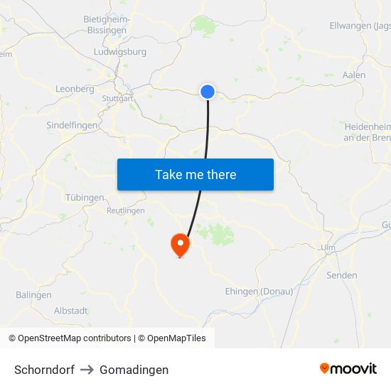 Schorndorf to Gomadingen map