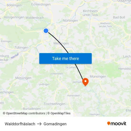 Walddorfhäslach to Gomadingen map
