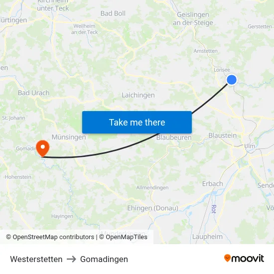 Westerstetten to Gomadingen map